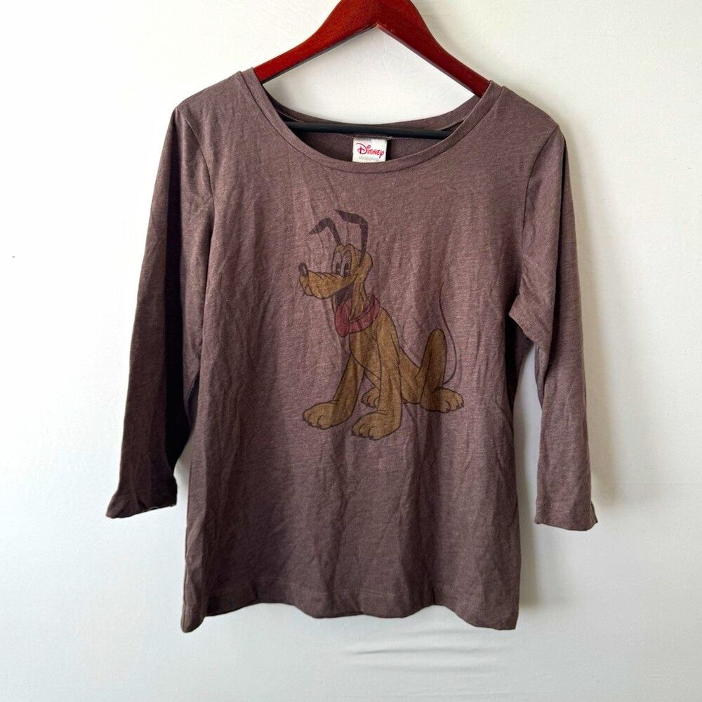 Disney Shopping Disney Pluto Brown 3/4 Sleeve Graphic Shirt Adult XL